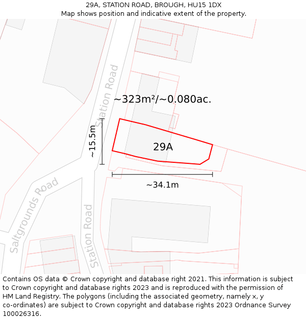 29A, STATION ROAD, BROUGH, HU15 1DX: Plot and title map
