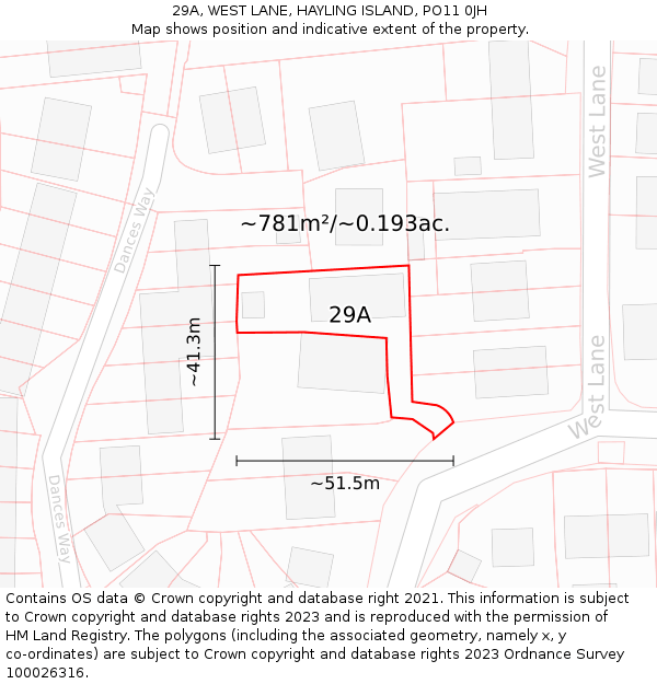 29A, WEST LANE, HAYLING ISLAND, PO11 0JH: Plot and title map