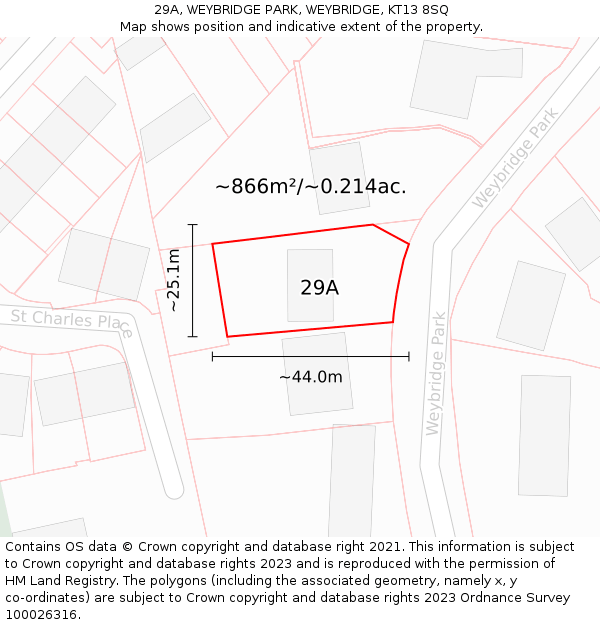 29A, WEYBRIDGE PARK, WEYBRIDGE, KT13 8SQ: Plot and title map