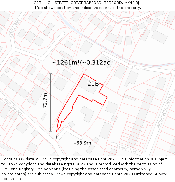 29B, HIGH STREET, GREAT BARFORD, BEDFORD, MK44 3JH: Plot and title map