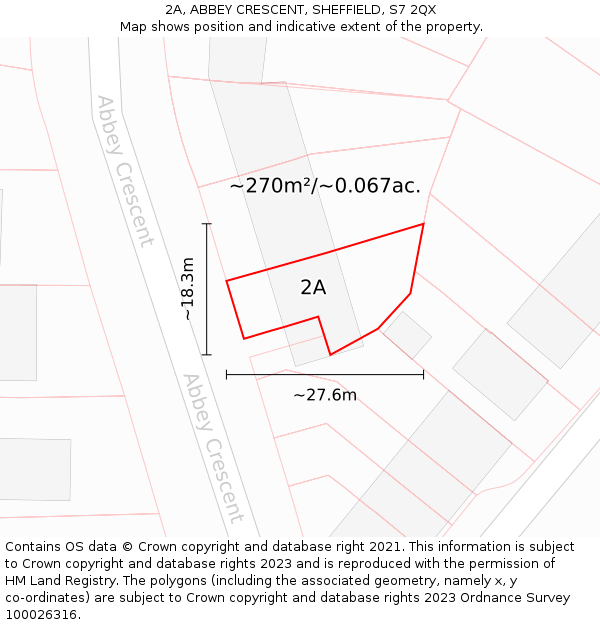 2A, ABBEY CRESCENT, SHEFFIELD, S7 2QX: Plot and title map
