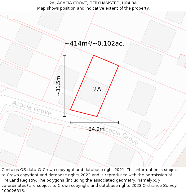 2A, ACACIA GROVE, BERKHAMSTED, HP4 3AJ: Plot and title map