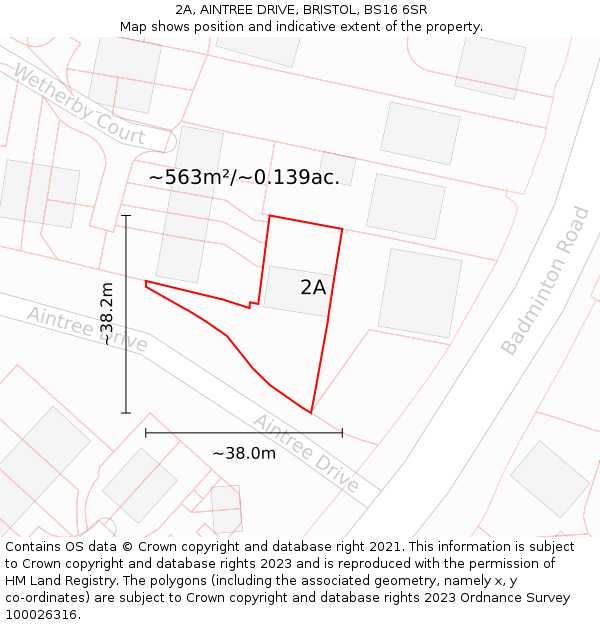 2A, AINTREE DRIVE, BRISTOL, BS16 6SR: Plot and title map