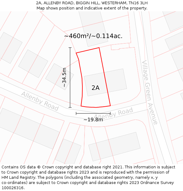 2A, ALLENBY ROAD, BIGGIN HILL, WESTERHAM, TN16 3LH: Plot and title map