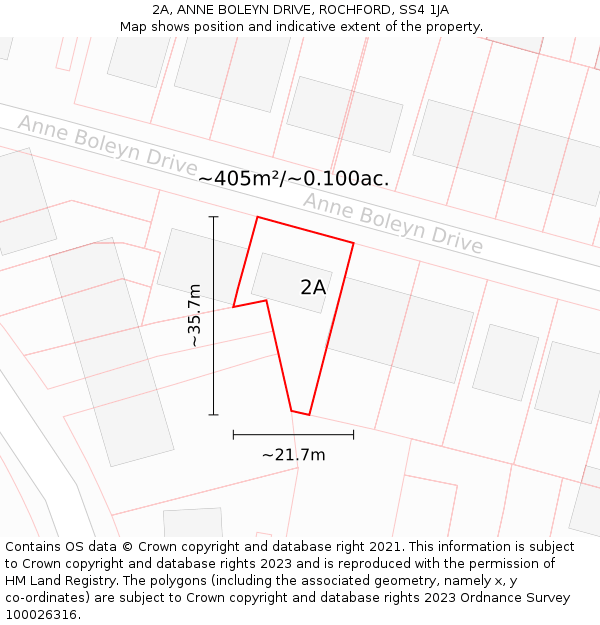 2A, ANNE BOLEYN DRIVE, ROCHFORD, SS4 1JA: Plot and title map