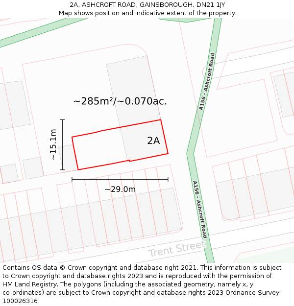 2A, ASHCROFT ROAD, GAINSBOROUGH, DN21 1JY: Plot and title map