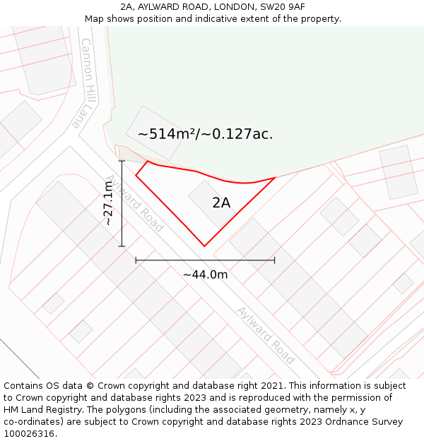 2A, AYLWARD ROAD, LONDON, SW20 9AF: Plot and title map