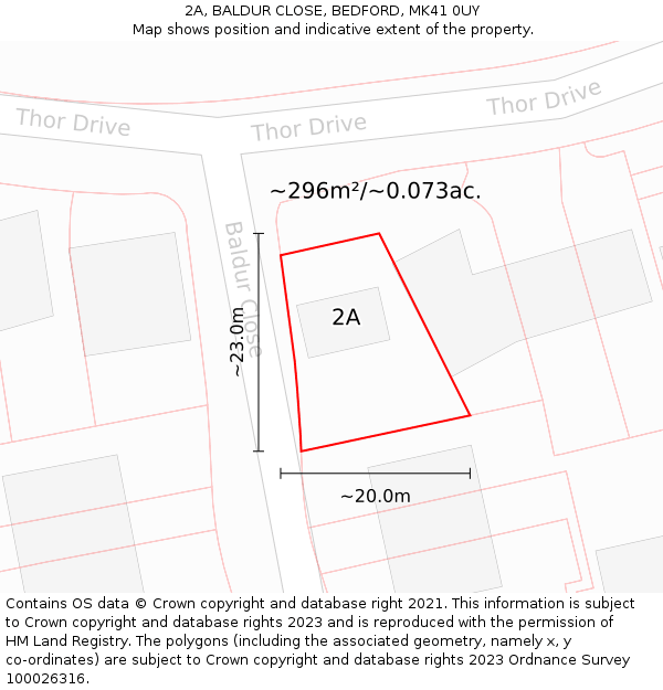 2A, BALDUR CLOSE, BEDFORD, MK41 0UY: Plot and title map