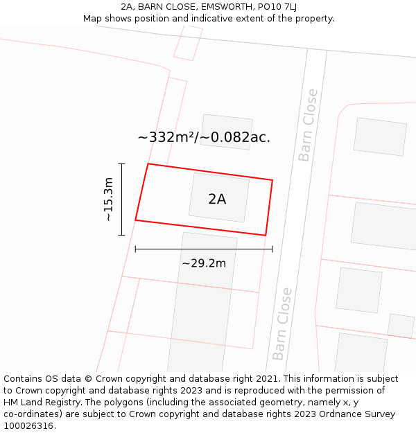 2A, BARN CLOSE, EMSWORTH, PO10 7LJ: Plot and title map