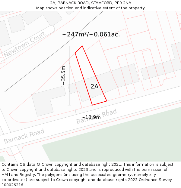 2A, BARNACK ROAD, STAMFORD, PE9 2NA: Plot and title map