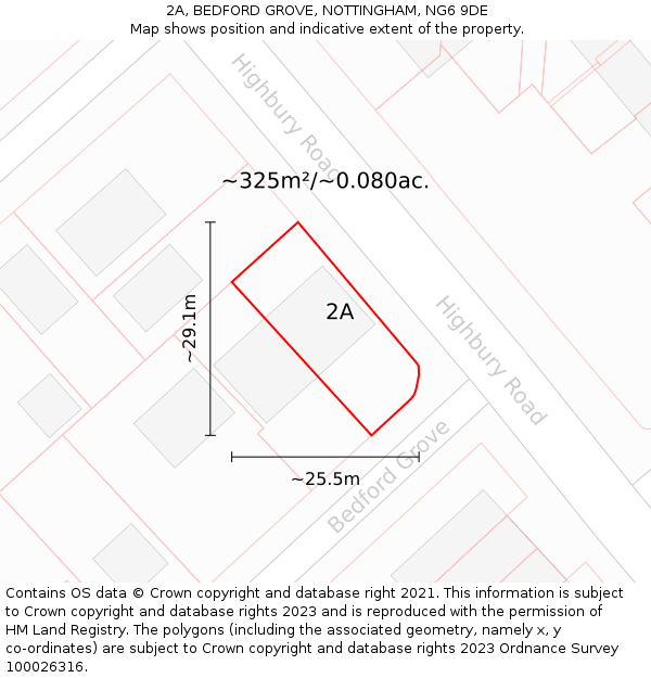 2A, BEDFORD GROVE, NOTTINGHAM, NG6 9DE: Plot and title map