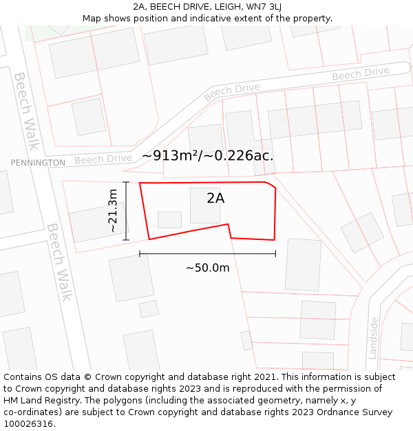 2A, BEECH DRIVE, LEIGH, WN7 3LJ: Plot and title map