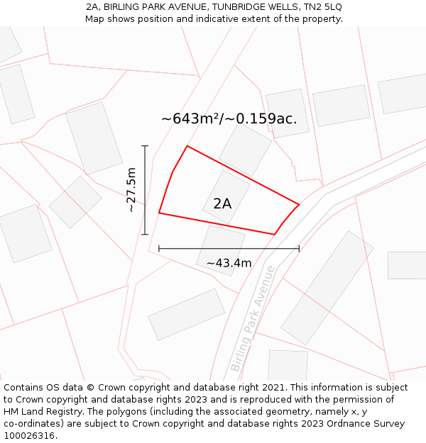 2A, BIRLING PARK AVENUE, TUNBRIDGE WELLS, TN2 5LQ: Plot and title map