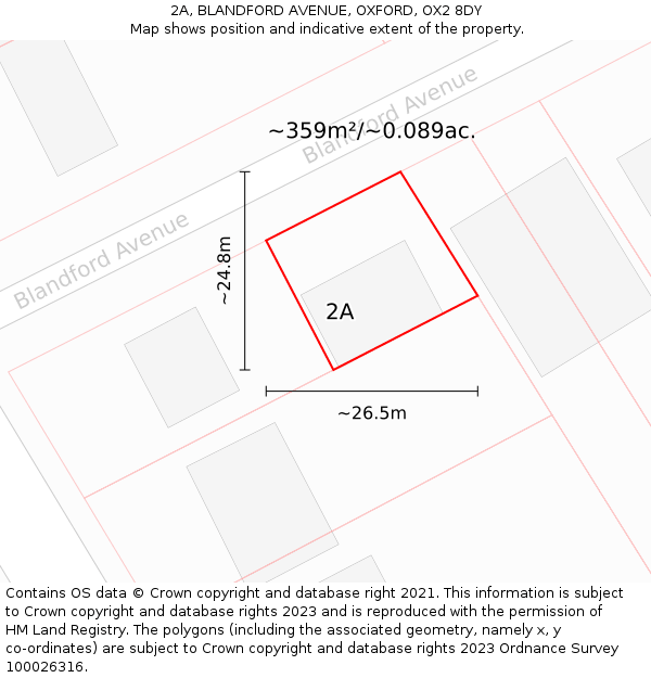 2A, BLANDFORD AVENUE, OXFORD, OX2 8DY: Plot and title map