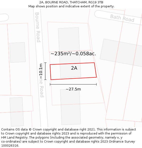 2A, BOURNE ROAD, THATCHAM, RG19 3TB: Plot and title map