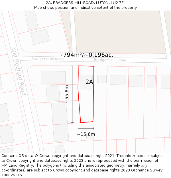 2A, BRADGERS HILL ROAD, LUTON, LU2 7EL: Plot and title map
