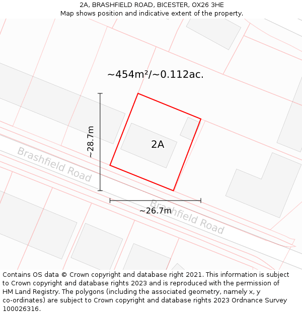 2A, BRASHFIELD ROAD, BICESTER, OX26 3HE: Plot and title map