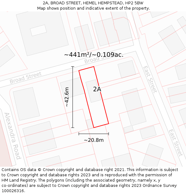 2A, BROAD STREET, HEMEL HEMPSTEAD, HP2 5BW: Plot and title map