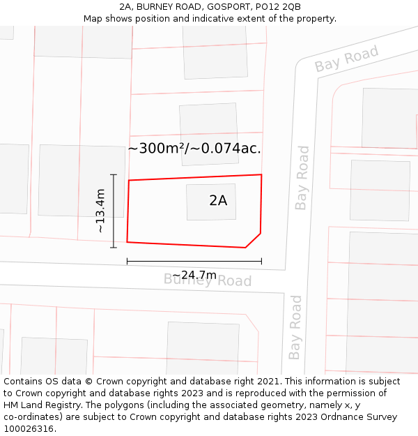 2A, BURNEY ROAD, GOSPORT, PO12 2QB: Plot and title map