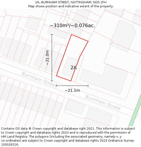 2A, BURNHAM STREET, NOTTINGHAM, NG5 2FH: Plot and title map