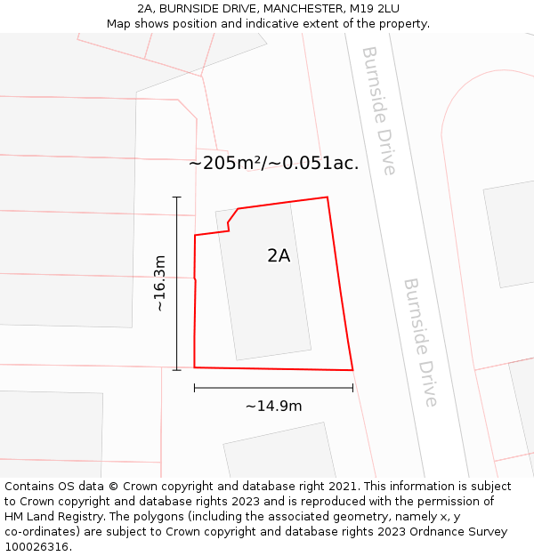 2A, BURNSIDE DRIVE, MANCHESTER, M19 2LU: Plot and title map