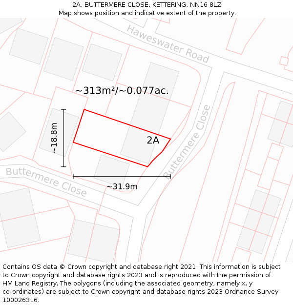 2A, BUTTERMERE CLOSE, KETTERING, NN16 8LZ: Plot and title map