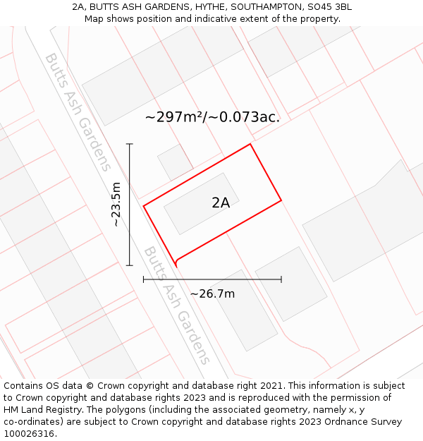 2A, BUTTS ASH GARDENS, HYTHE, SOUTHAMPTON, SO45 3BL: Plot and title map