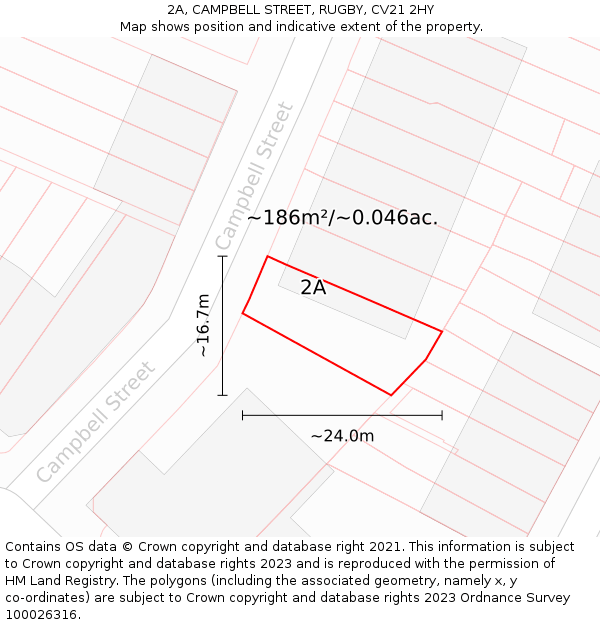 2A, CAMPBELL STREET, RUGBY, CV21 2HY: Plot and title map