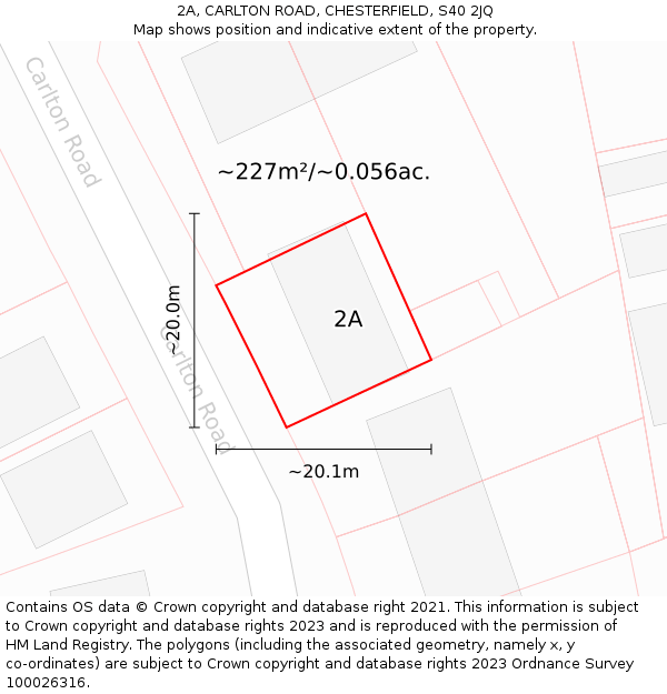 2A, CARLTON ROAD, CHESTERFIELD, S40 2JQ: Plot and title map