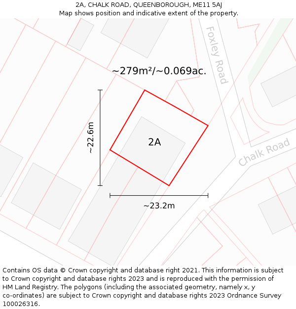 2A, CHALK ROAD, QUEENBOROUGH, ME11 5AJ: Plot and title map