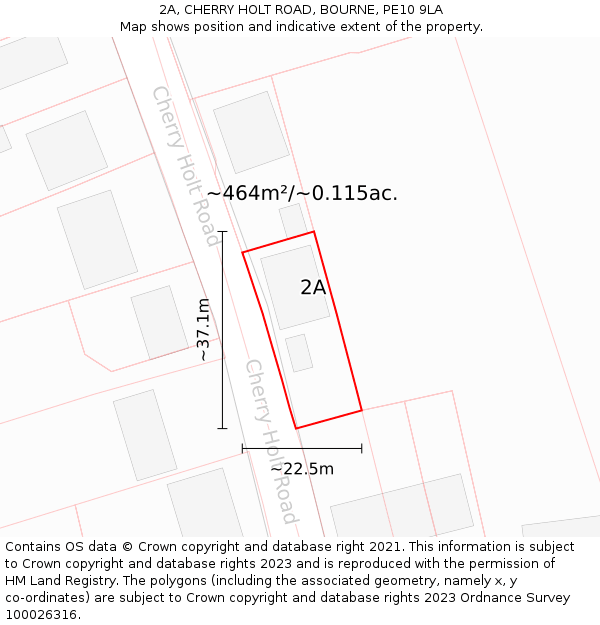 2A, CHERRY HOLT ROAD, BOURNE, PE10 9LA: Plot and title map