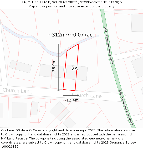 2A, CHURCH LANE, SCHOLAR GREEN, STOKE-ON-TRENT, ST7 3QQ: Plot and title map