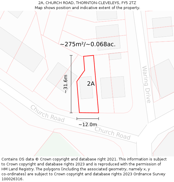 2A, CHURCH ROAD, THORNTON-CLEVELEYS, FY5 2TZ: Plot and title map