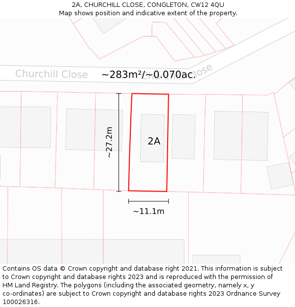 2A, CHURCHILL CLOSE, CONGLETON, CW12 4QU: Plot and title map