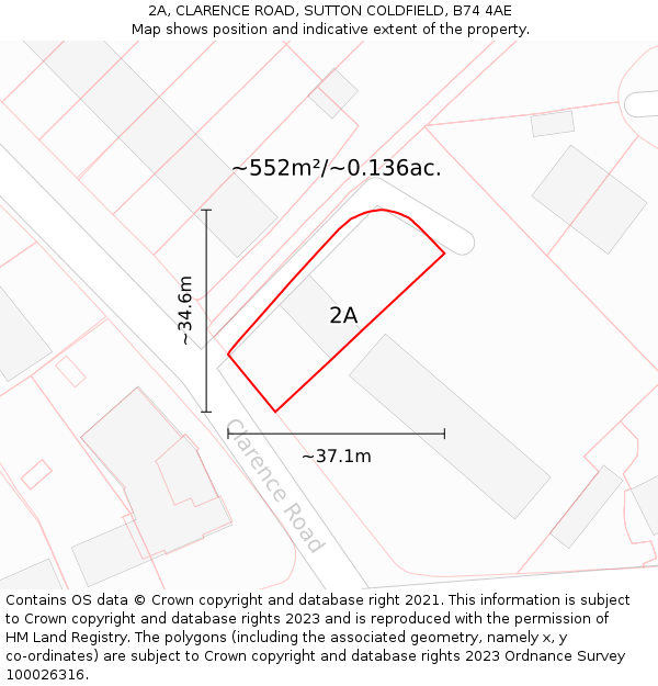 2A, CLARENCE ROAD, SUTTON COLDFIELD, B74 4AE: Plot and title map