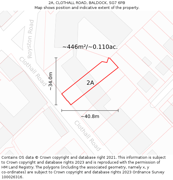 2A, CLOTHALL ROAD, BALDOCK, SG7 6PB: Plot and title map