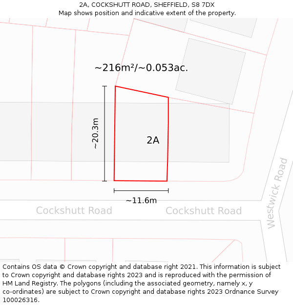 2A, COCKSHUTT ROAD, SHEFFIELD, S8 7DX: Plot and title map