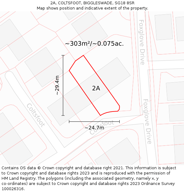 2A, COLTSFOOT, BIGGLESWADE, SG18 8SR: Plot and title map