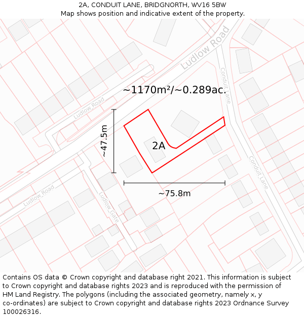 2A, CONDUIT LANE, BRIDGNORTH, WV16 5BW: Plot and title map