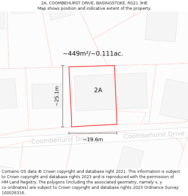 2A, COOMBEHURST DRIVE, BASINGSTOKE, RG21 3HE: Plot and title map