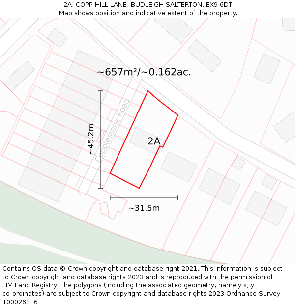 2A, COPP HILL LANE, BUDLEIGH SALTERTON, EX9 6DT: Plot and title map