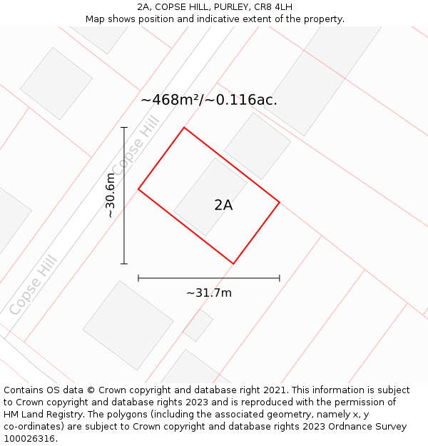 2A, COPSE HILL, PURLEY, CR8 4LH: Plot and title map