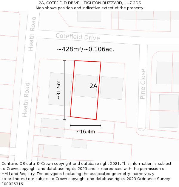 2A, COTEFIELD DRIVE, LEIGHTON BUZZARD, LU7 3DS: Plot and title map