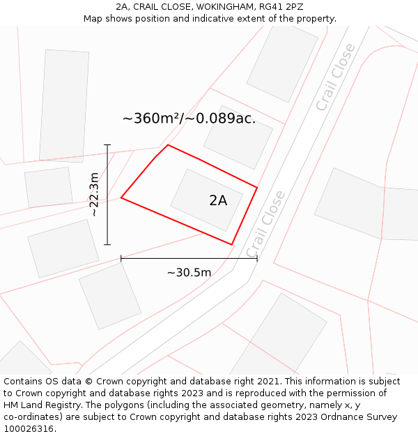 2A, CRAIL CLOSE, WOKINGHAM, RG41 2PZ: Plot and title map