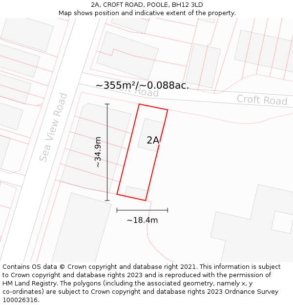 2A, CROFT ROAD, POOLE, BH12 3LD: Plot and title map