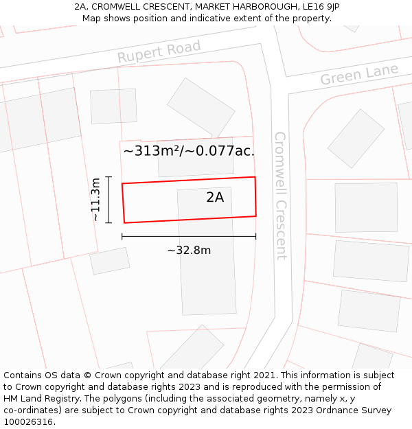 2A, CROMWELL CRESCENT, MARKET HARBOROUGH, LE16 9JP: Plot and title map