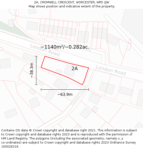 2A, CROMWELL CRESCENT, WORCESTER, WR5 2JW: Plot and title map