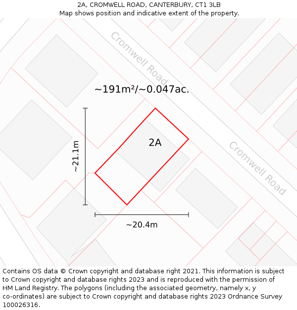 2A, CROMWELL ROAD, CANTERBURY, CT1 3LB: Plot and title map