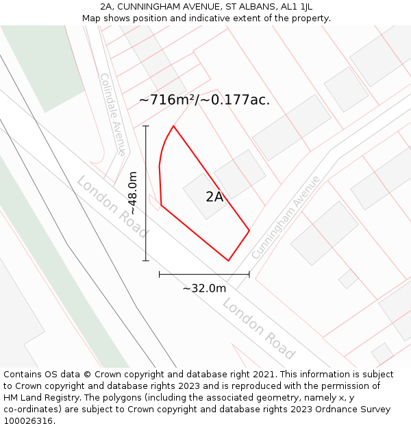 2A, CUNNINGHAM AVENUE, ST ALBANS, AL1 1JL: Plot and title map