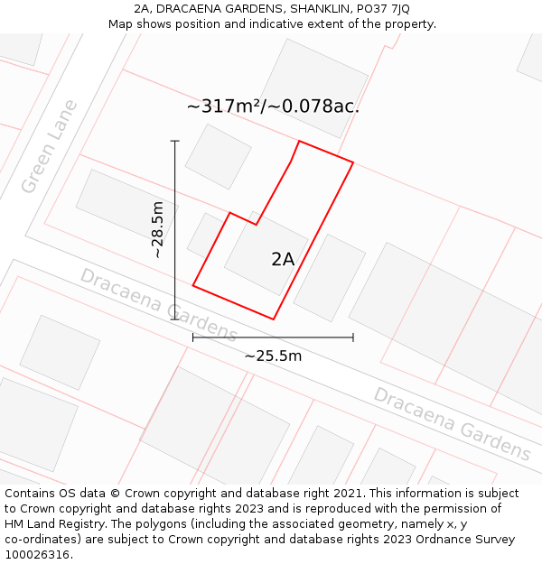 2A, DRACAENA GARDENS, SHANKLIN, PO37 7JQ: Plot and title map